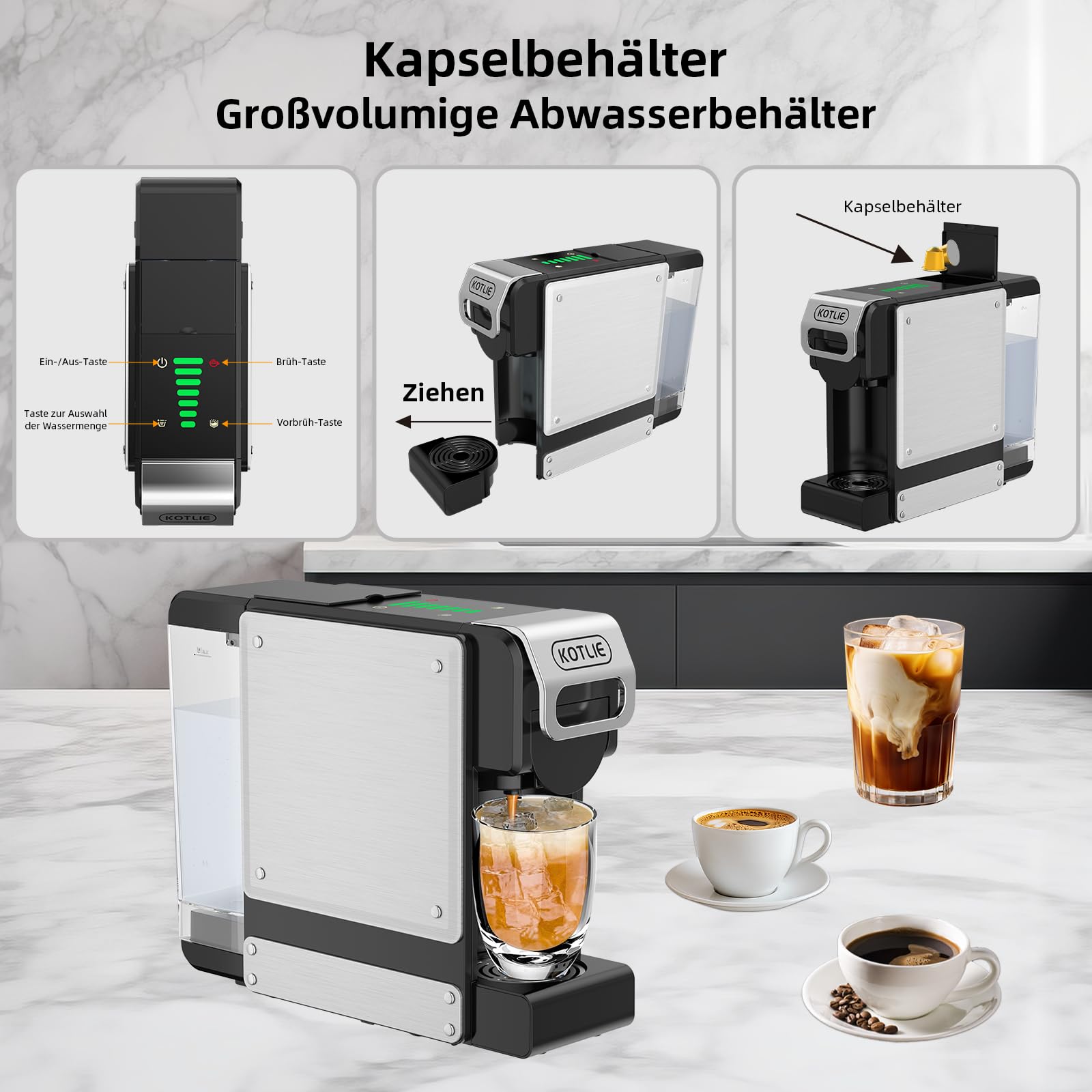 ST-550 Multi-Kapsel Kaffeemaschine 4-in-1 – 19 Bar, A Modo Mio & Pulver, Schwarz
