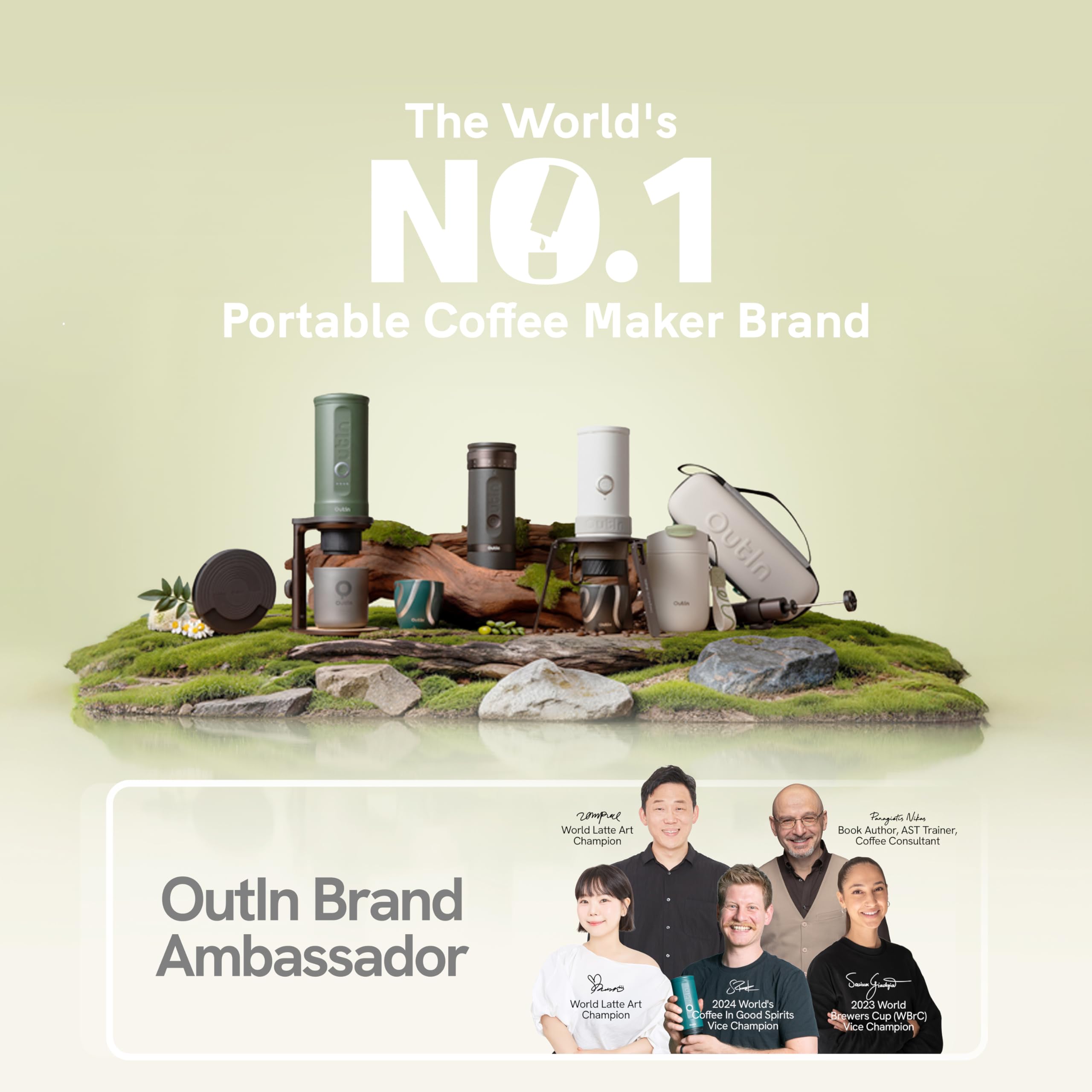 Mino Tragbare Elektrische Espressomaschine – Hochleistungsversion, USB-C Selbstheizung, IP67, Moss Green